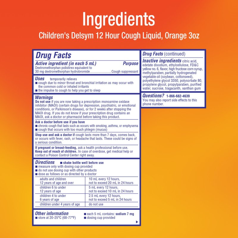 DELSYM 12 HOUR COUGH RELIEF FOR KIDS, PEDIATRICIAN RECOMMENDED ORANGE LIQUID, 3 FL OZ