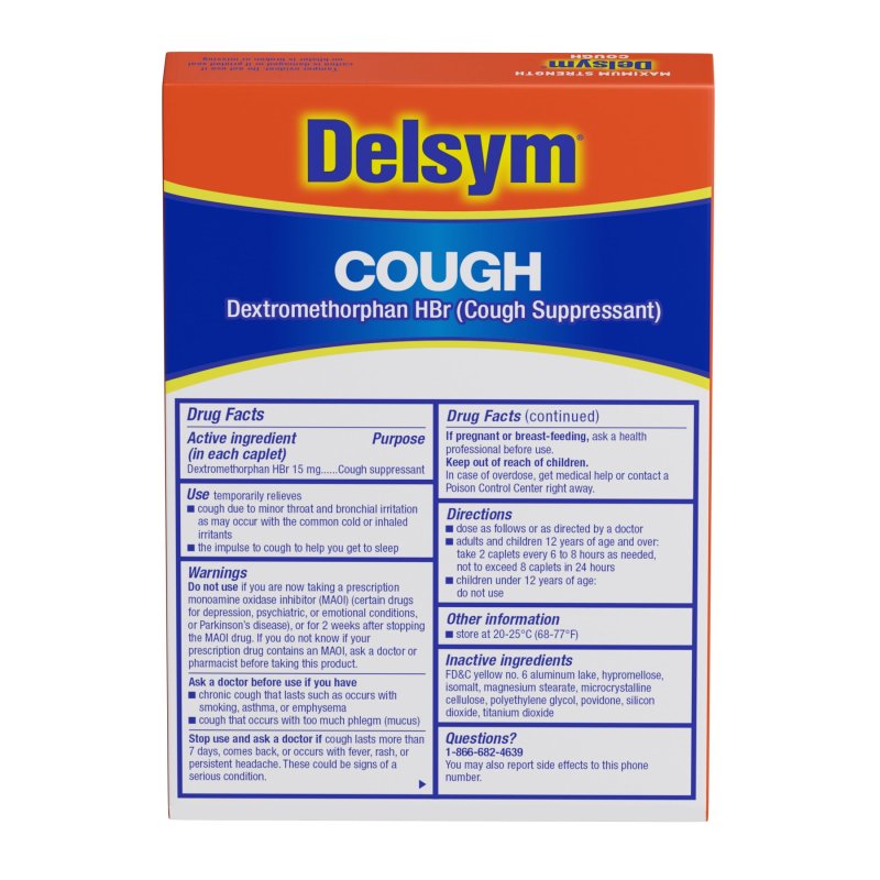 DELSYM COUGH SUPPRESSANT FAST RELEASE CAPLETS 8 HOUR DAY NIGHT 20 COUNT