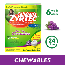 ZYRTEC 24 HOUR CHILDREN ALLERGY CHEWS 6 PLUS YEARS 10 MG GRAPE FLAVOR 24 COUNT