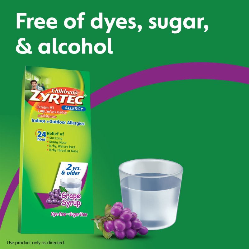 ZYRTEC CHILDREN 24 HOUR ALLERGY RELIEF SYRUP GRAPE FLAVOR 8 FL OZ