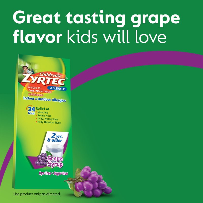 ZYRTEC CHILDREN 24 HOUR ALLERGY RELIEF SYRUP GRAPE FLAVOR 8 FL OZ