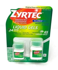 ZYRTEC CETIRIZINE HCI ANTIHISTAMINE 10MG 65 LIQUID GELS 25 + 40 ONE BOTTLE PACK