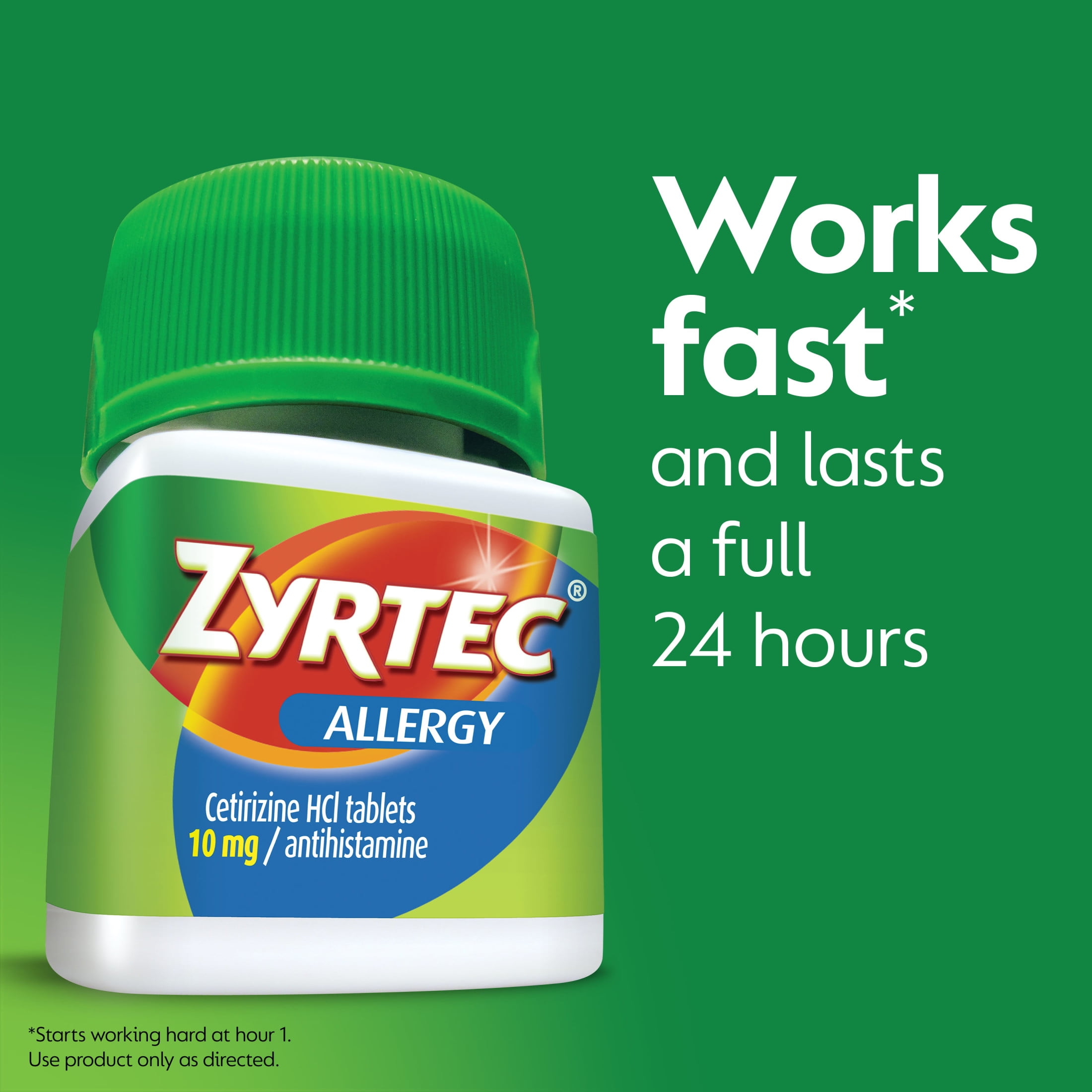 ZYRTEC 24 HOUR ALLERGY RELIEF TABLETS 10MG CETIRIZINE HCL 90 COUNT