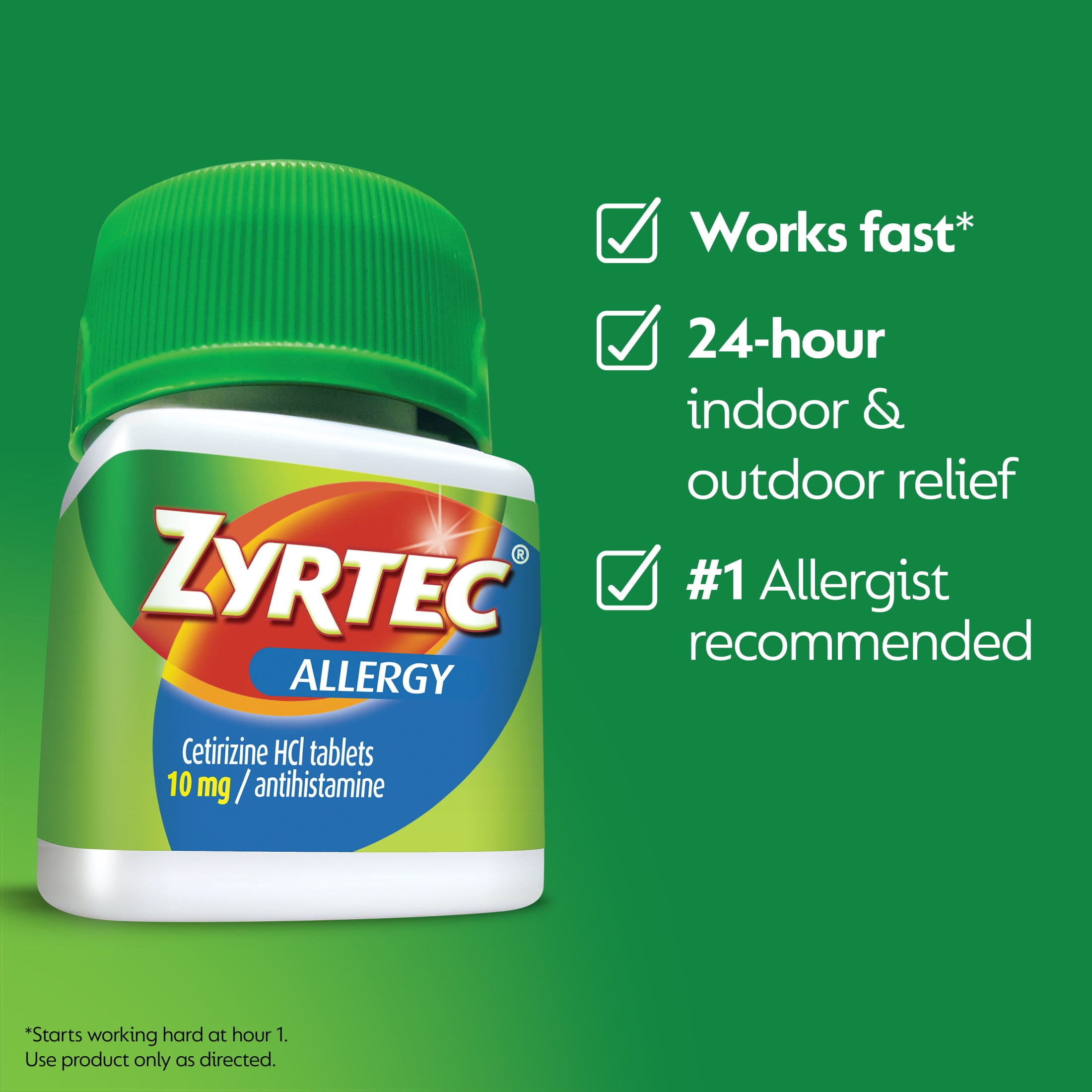ZYRTEC 24 HOUR ALLERGY RELIEF TABLETS 10MG CETIRIZINE HCL 90 COUNT