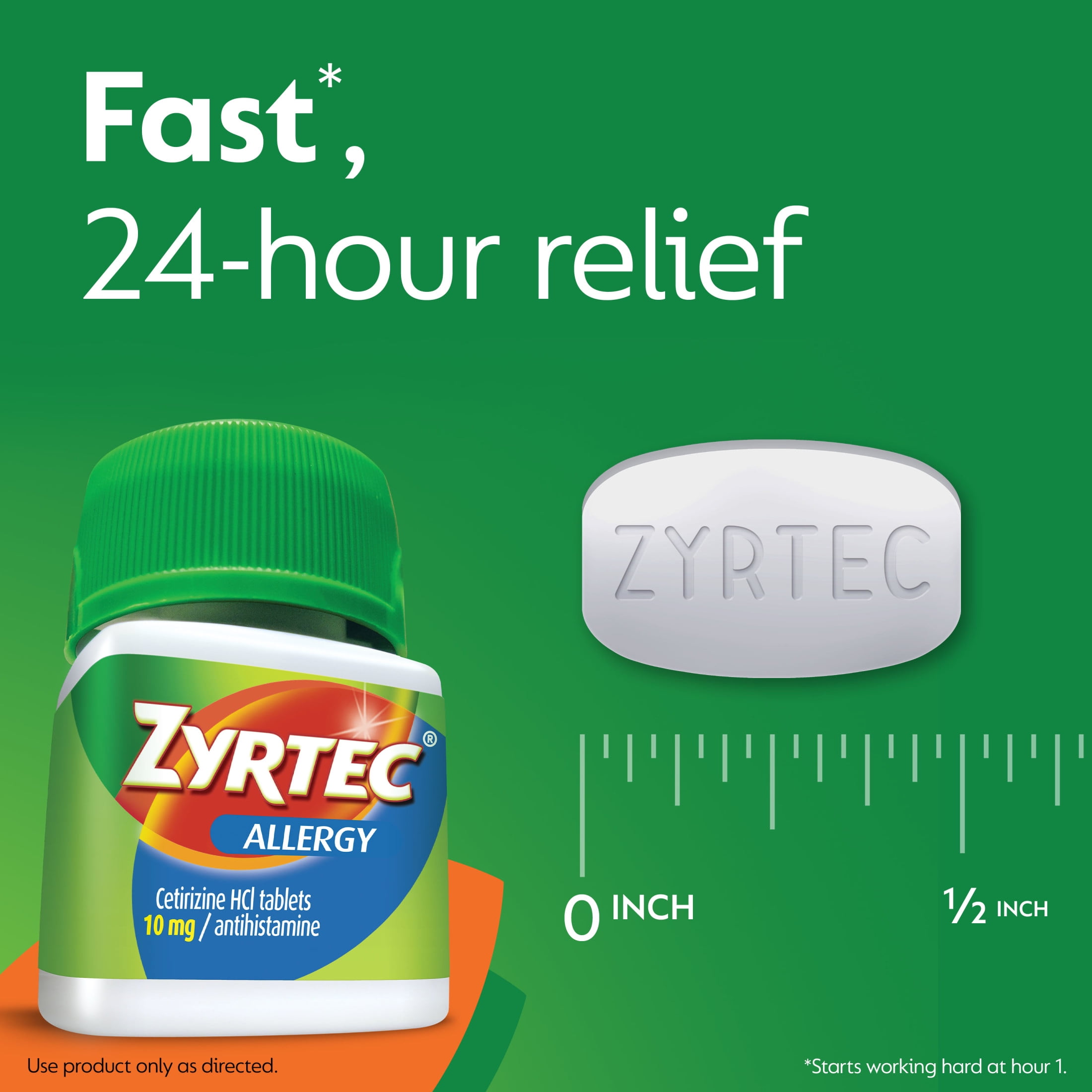 ZYRTEC 24 HOUR ALLERGY RELIEF TABLETS 10MG CETIRIZINE HCL 90 COUNT