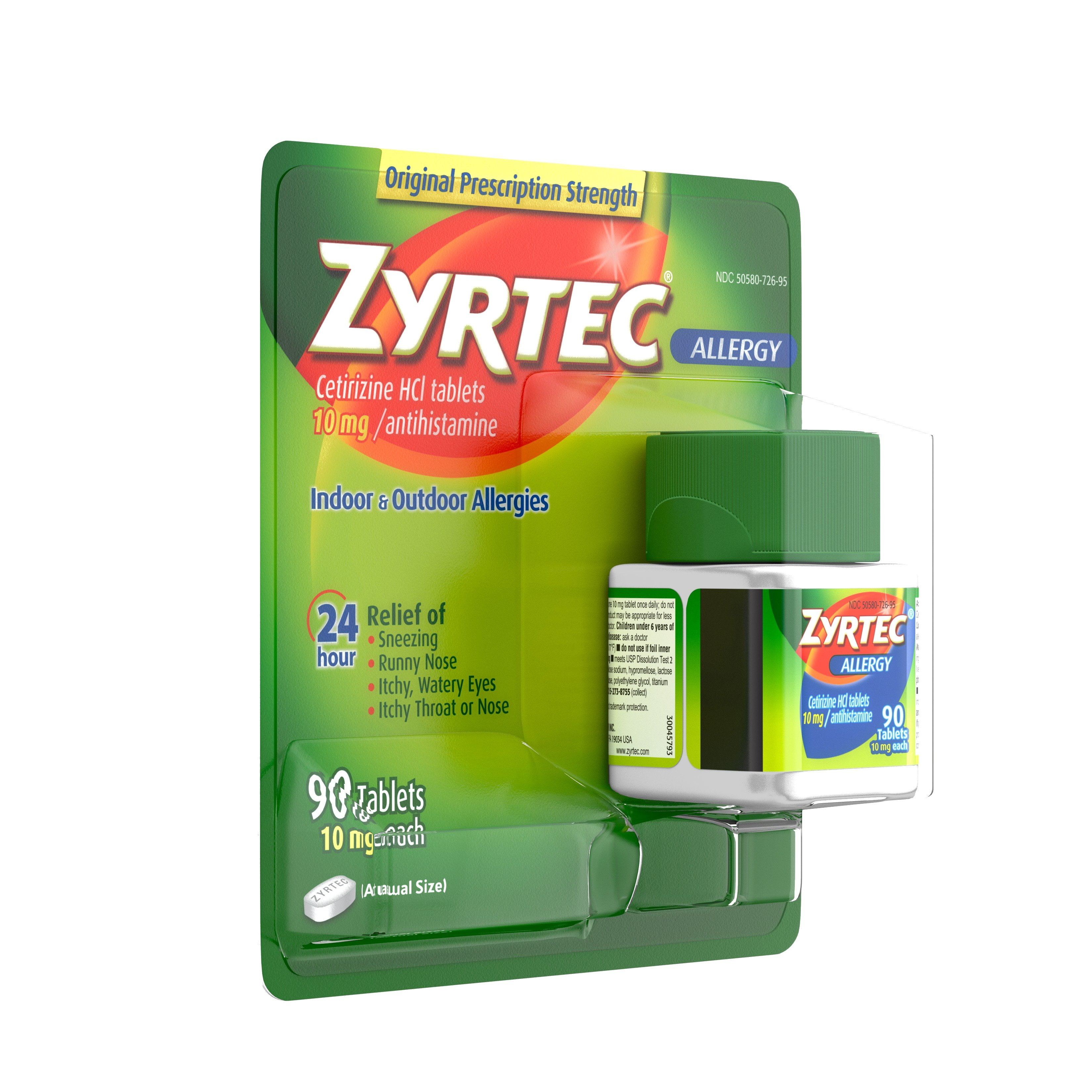 ZYRTEC 24 HOUR ALLERGY RELIEF TABLETS 10 MG CETIRIZINE ANTIHISTAMINE 90 CT
