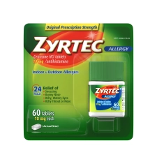 ZYRTEC CETIRIZINE HCI ALLERGY RELIEF 10MG TABLETS 60CT - INDOOR OUTDOOR 24HR RELIEF