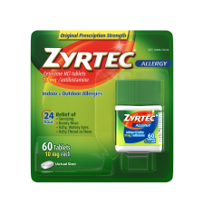 ZYRTEC CETIRIZINE HCI ALLERGY RELIEF 10MG TABLETS 60CT - INDOOR OUTDOOR 24HR RELIEF