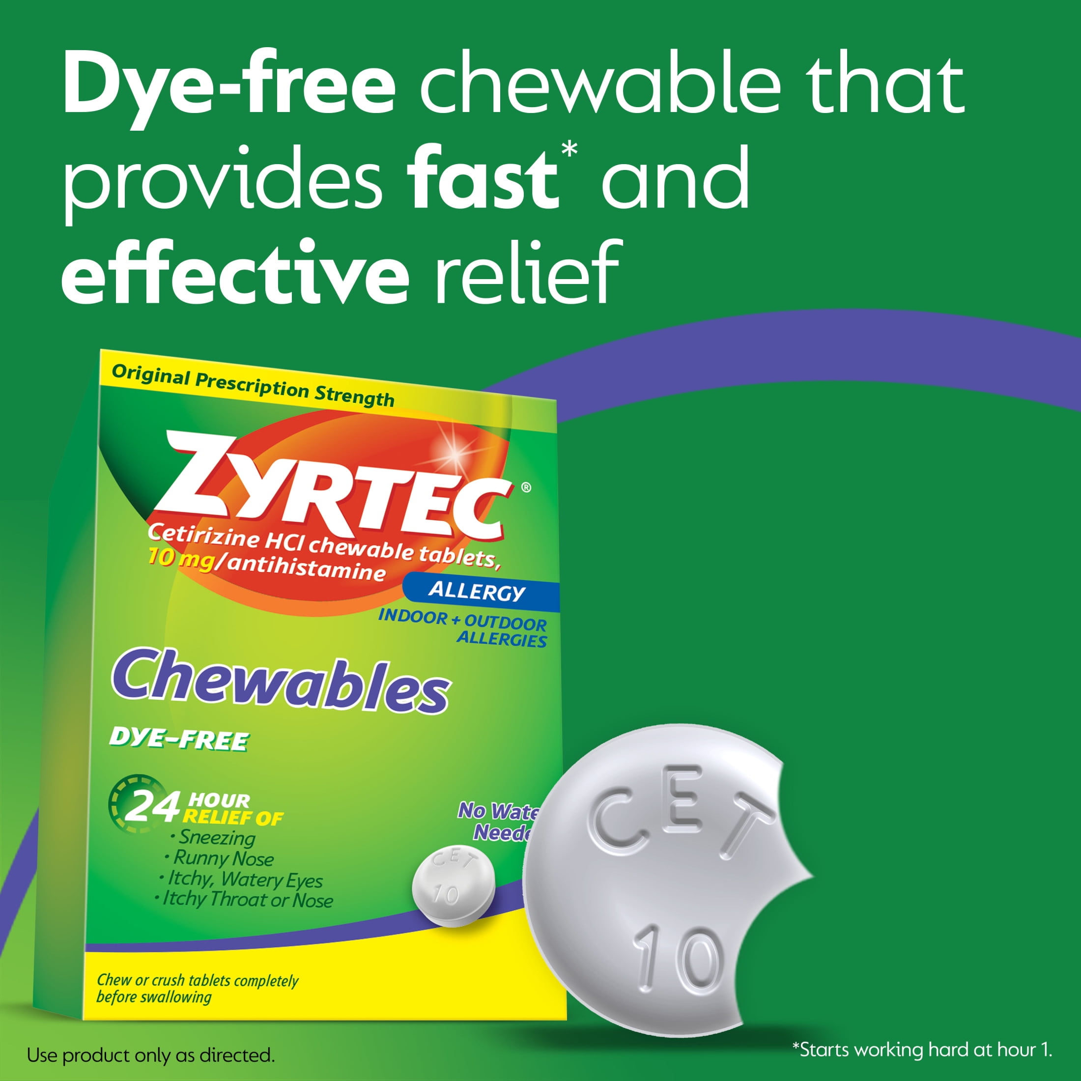 ZYRTEC 24 HOUR ALLERGY RELIEF CHEWABLES 10MG CETIRIZINE HCL 24 CT