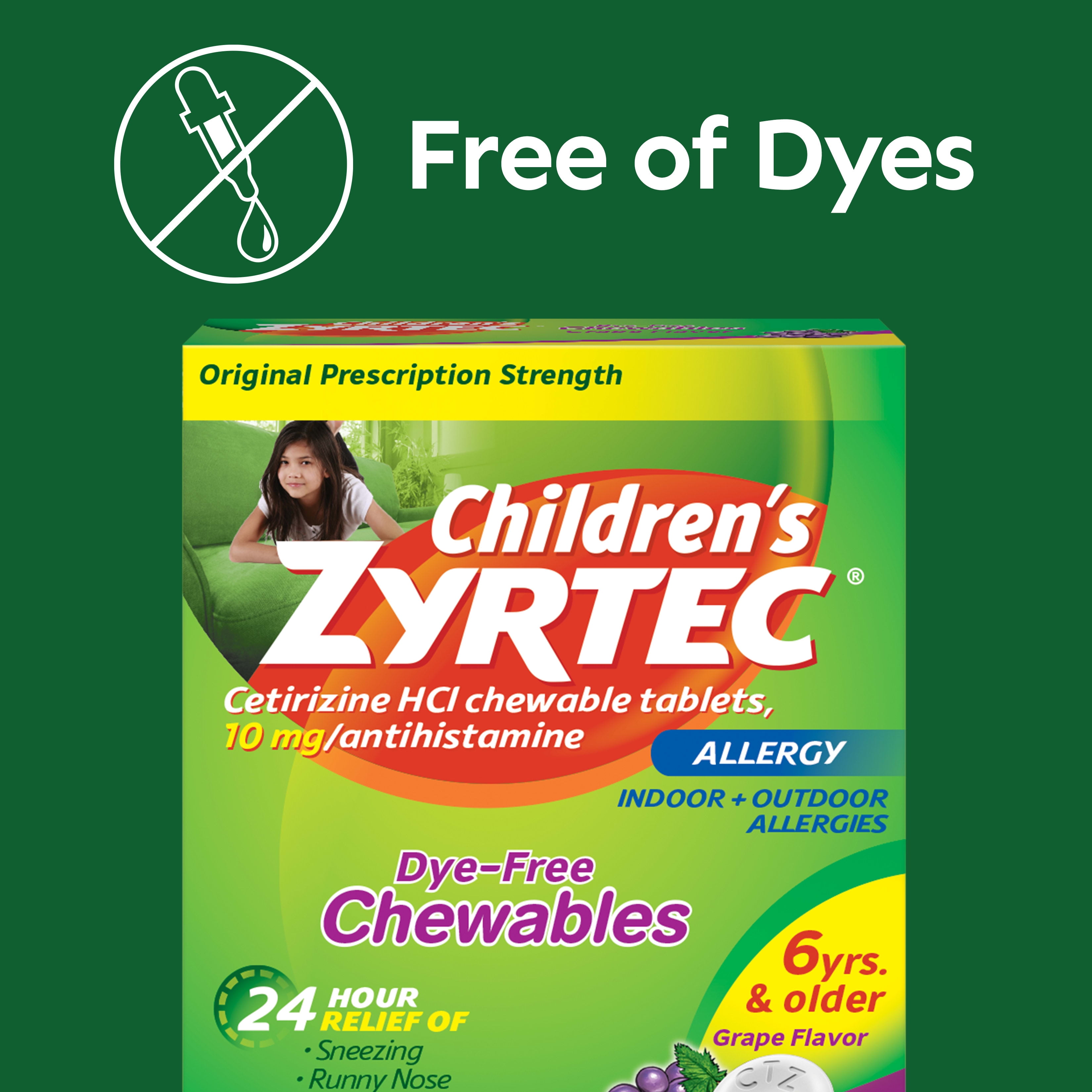 ZYRTEC 24 HOUR KIDS ALLERGY CHEWABLE TABLETS GRAPE FLAVOR 48 COUNT