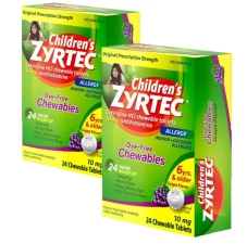 ZYRTEC CHILDREN'S DYE FREE CETIRIZINE 10MG CHEWABLES GRAPE 24CT PACK OF 2
