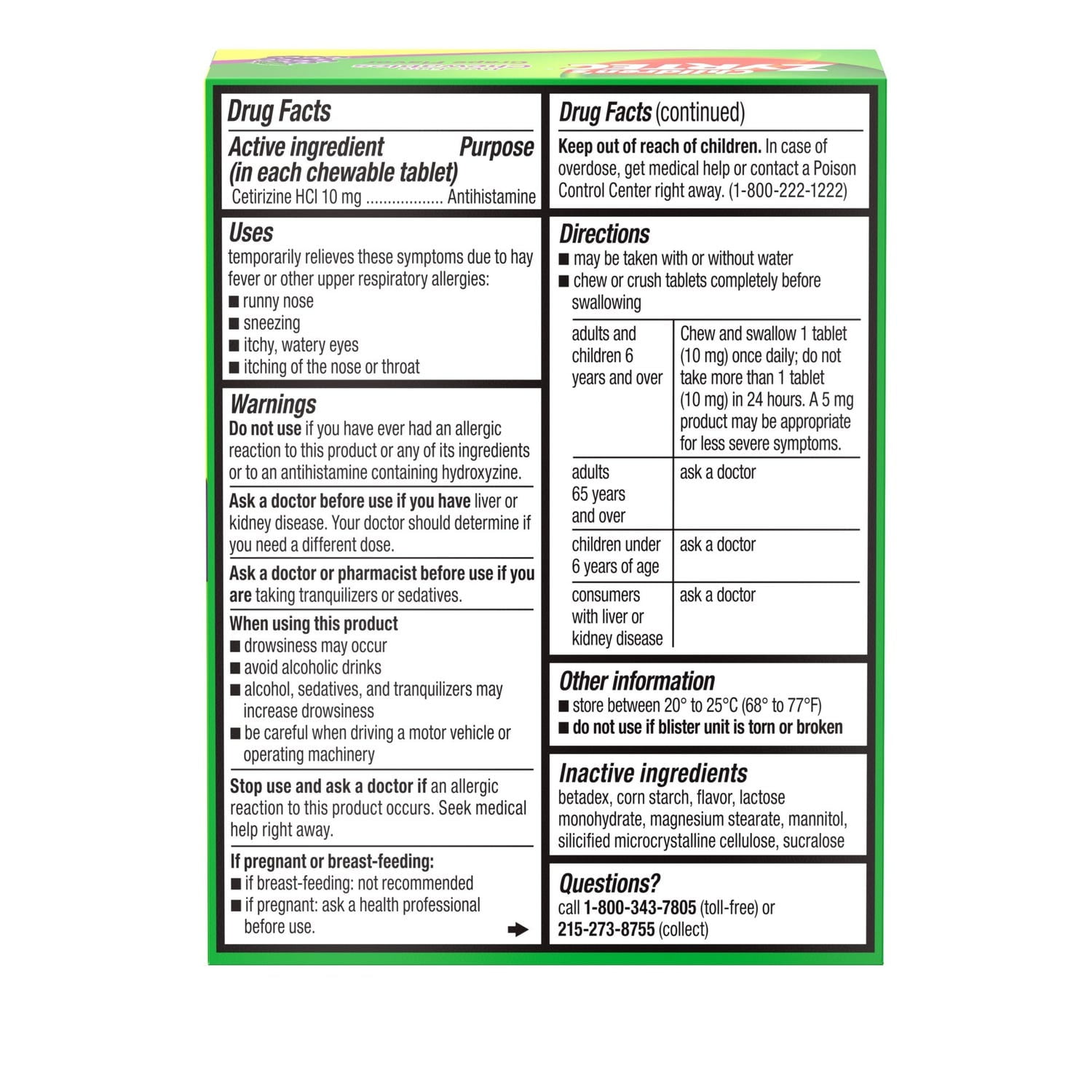 ZYRTEC CHILDREN'S DYE FREE CETIRIZINE 10MG CHEWABLES GRAPE 24CT PACK OF 2