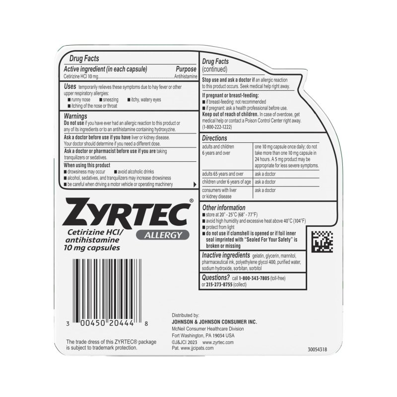 ZYRTEC 24 HOUR ALLERGY RELIEF ANTIHISTAMINE LIQUID GELS 40 CT PACK OF 2