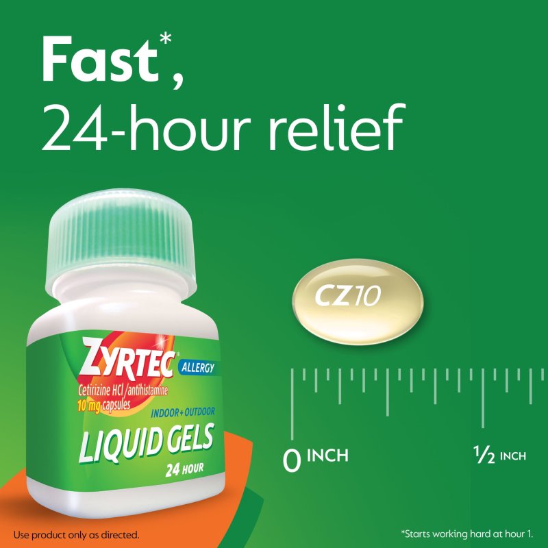 ZYRTEC 24 HOUR ALLERGY RELIEF ANTIHISTAMINE LIQUID GELS 40 CT PACK OF 2