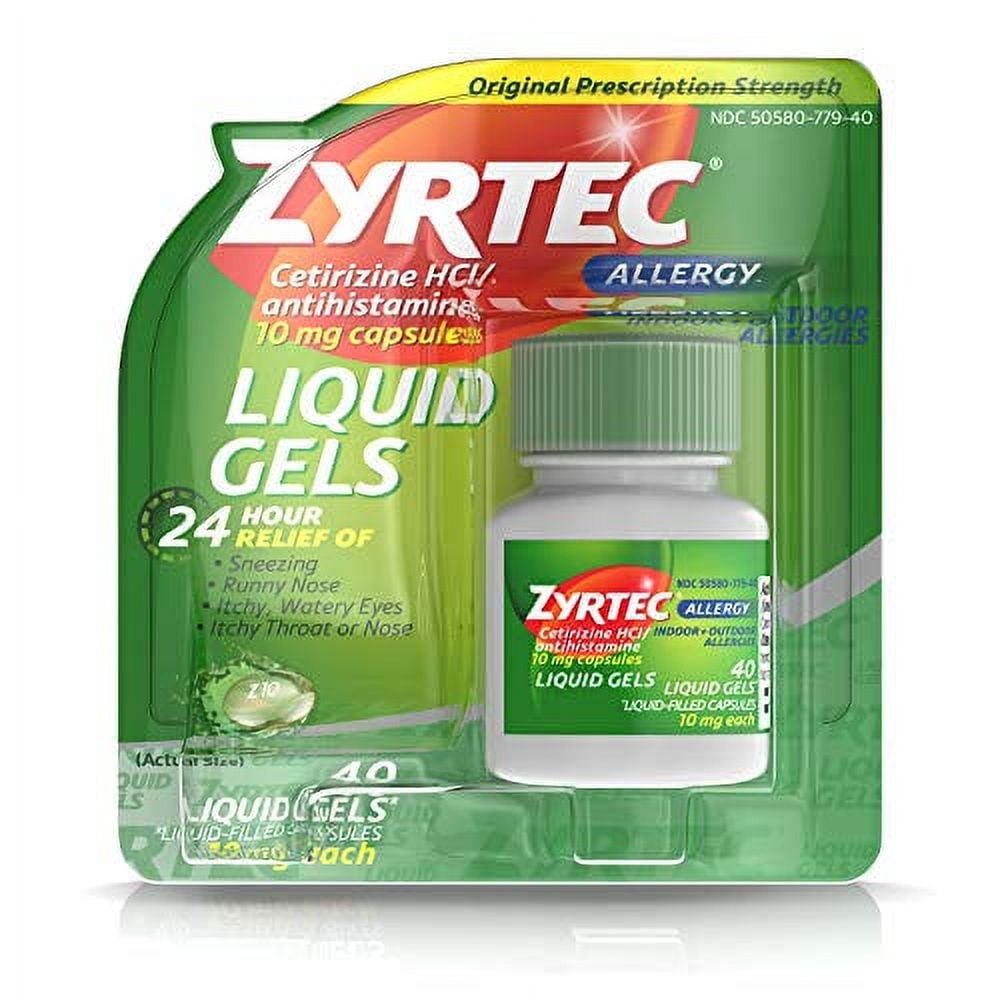 ZYRTEC 24 HR INDOOR OUTDOOR ALLERGY LIQUID GELS CETIRIZINE HCI ANTIHISTAMINE 40 COUNT