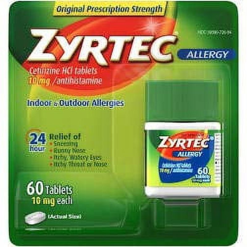 ZYRTEC 24HR ALLERGY RELIEF TABLETS 10MG CETIRIZINE HCL ANTIHISTAMINE MEDICINE 60 COUNT