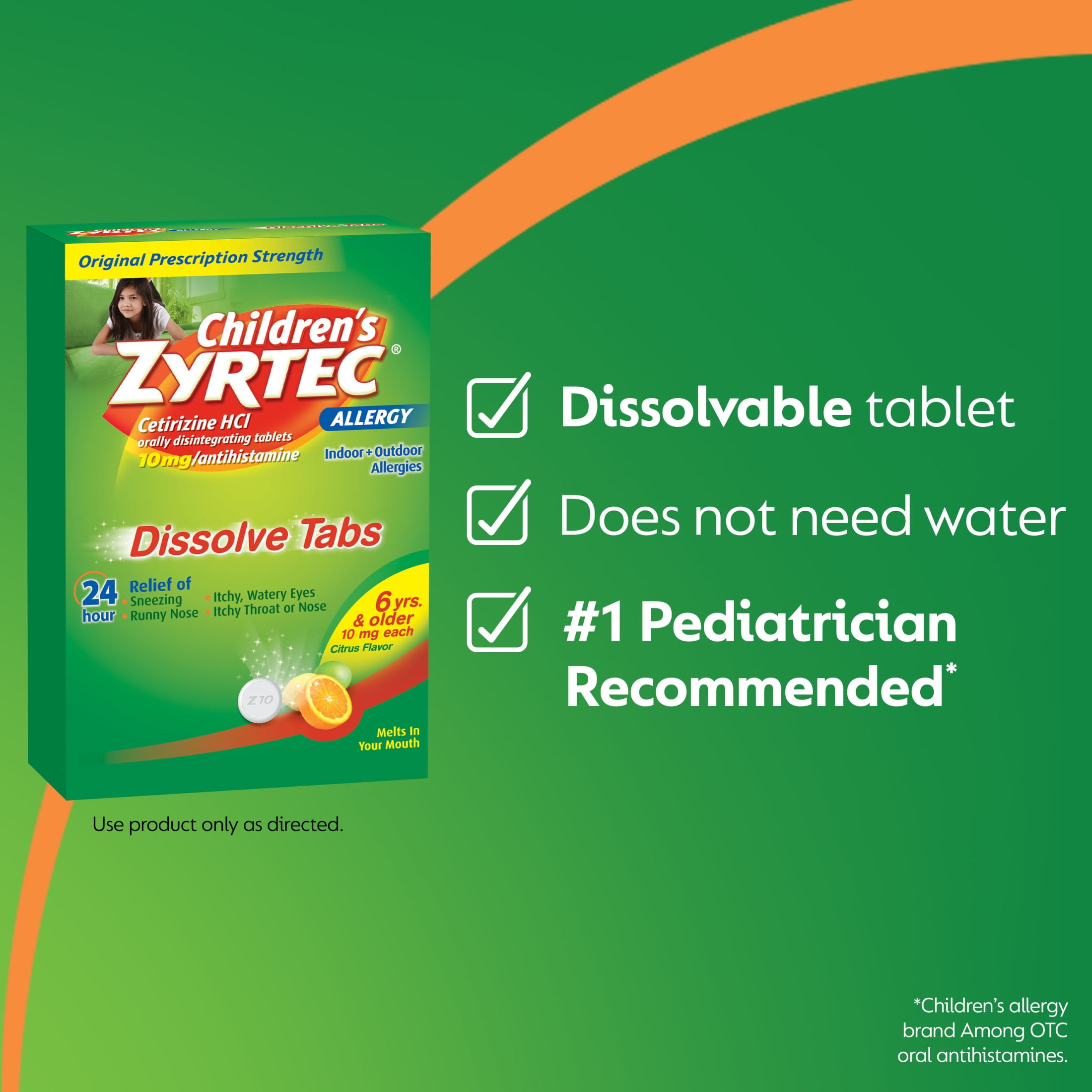 ZYRTEC 24 HR ALLERGY RELIEF DISSOLVE TABLETS CITRUS 12 CT CHILDRENS