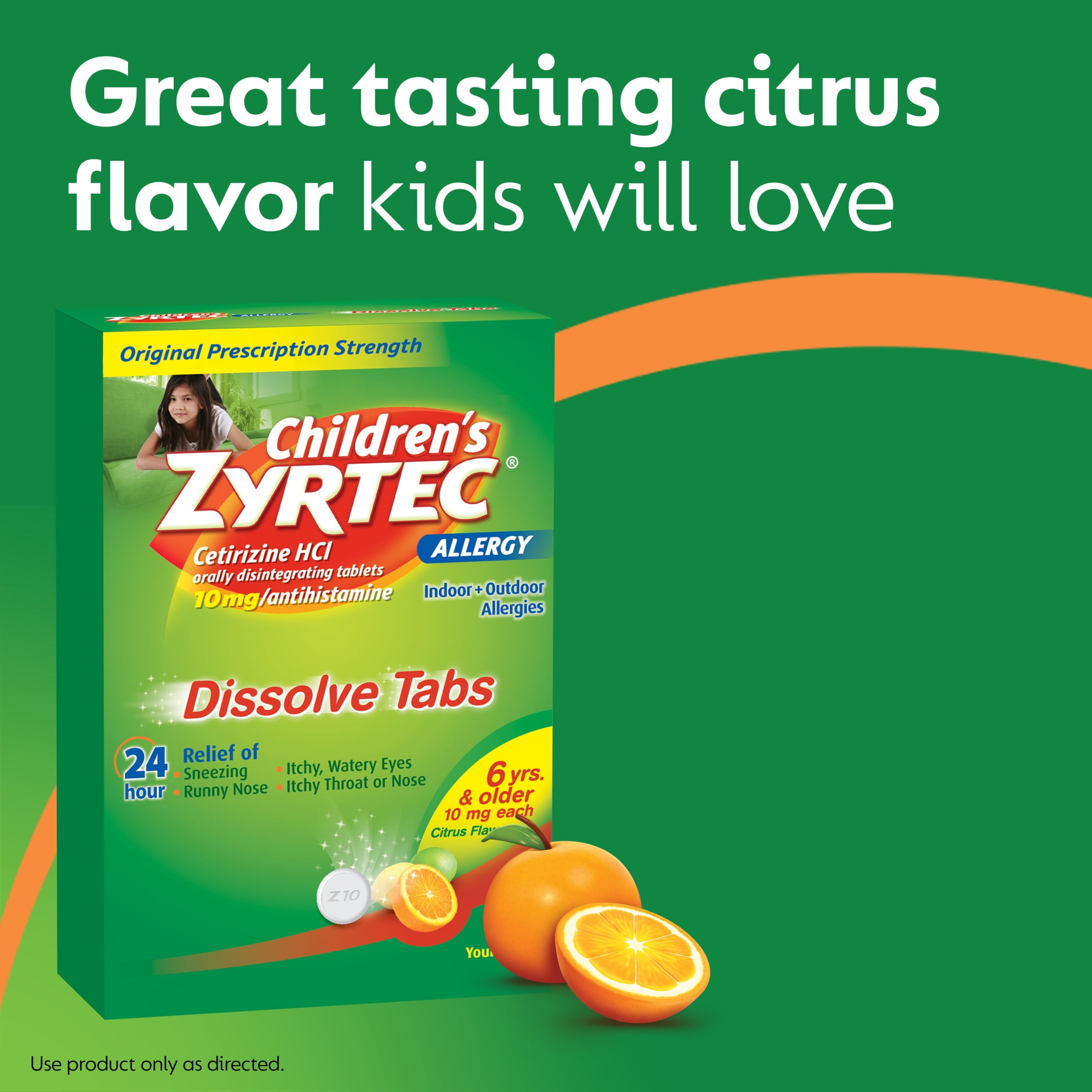 ZYRTEC 24 HR ALLERGY RELIEF DISSOLVE TABLETS CITRUS 12 CT CHILDRENS