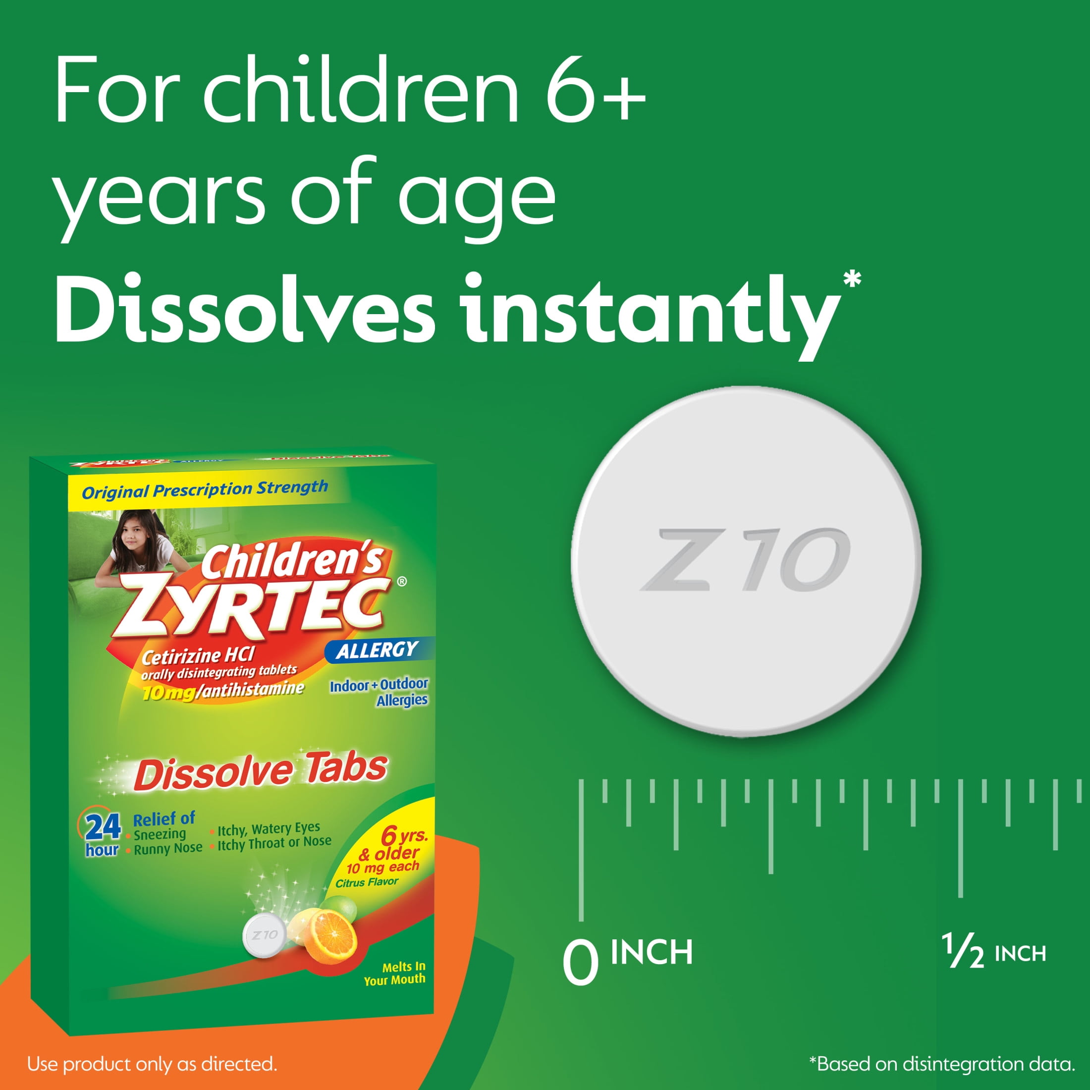ZYRTEC 24 HR ALLERGY RELIEF DISSOLVE TABLETS CITRUS 12 CT CHILDRENS
