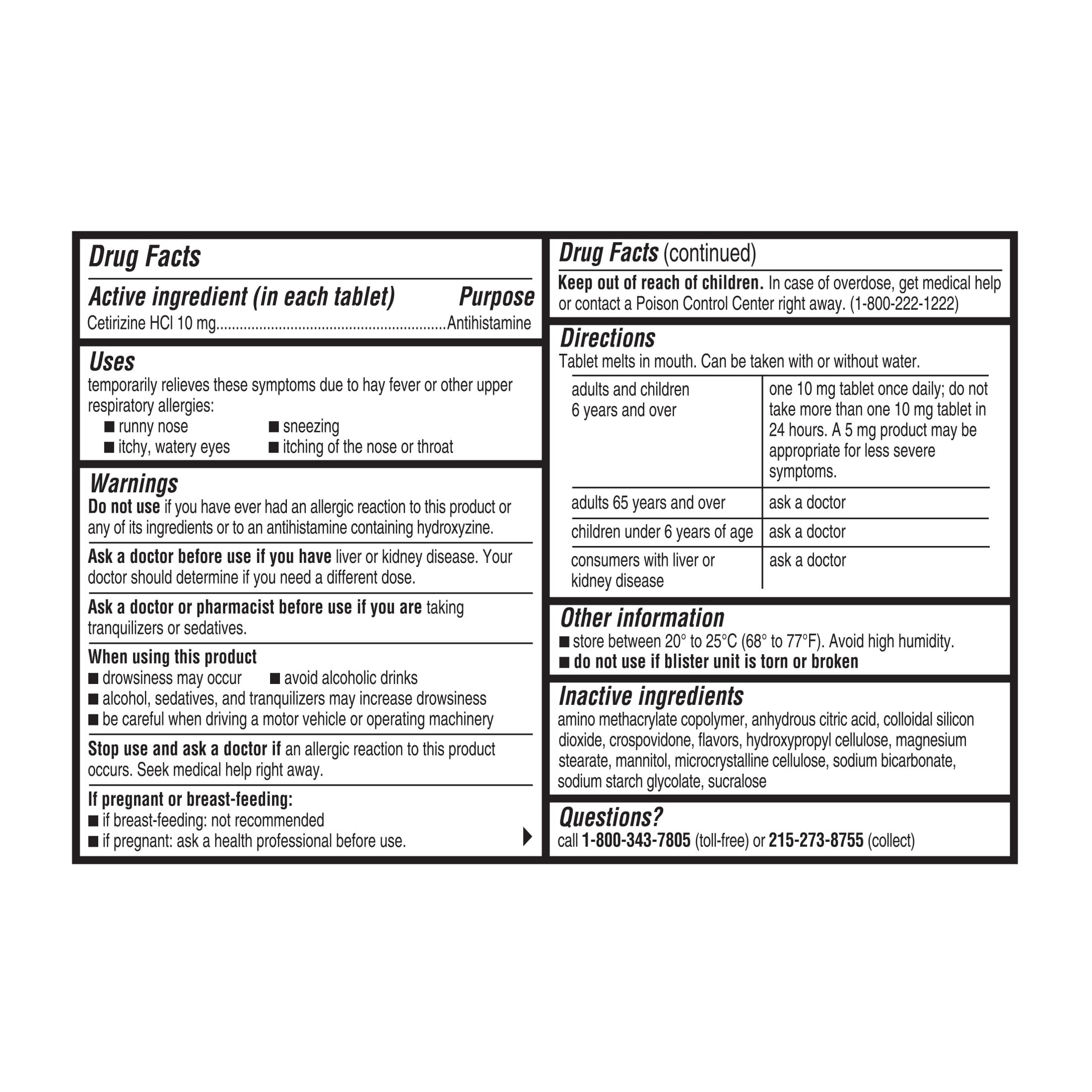 ZYRTEC 24 HR ALLERGY RELIEF DISSOLVE TABLETS CITRUS 12 CT CHILDRENS