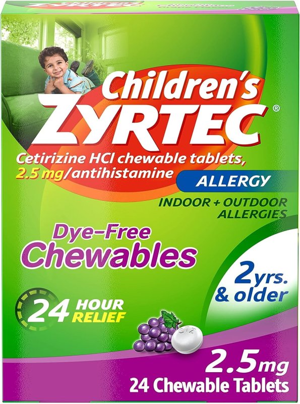 ZYRTEC CHILDRENS GRAPE CHEWABLES 24 HR ALLERGY RELIEF 2.5MG CETIRIZINE HCL ANTIHISTAMINE TABLETS