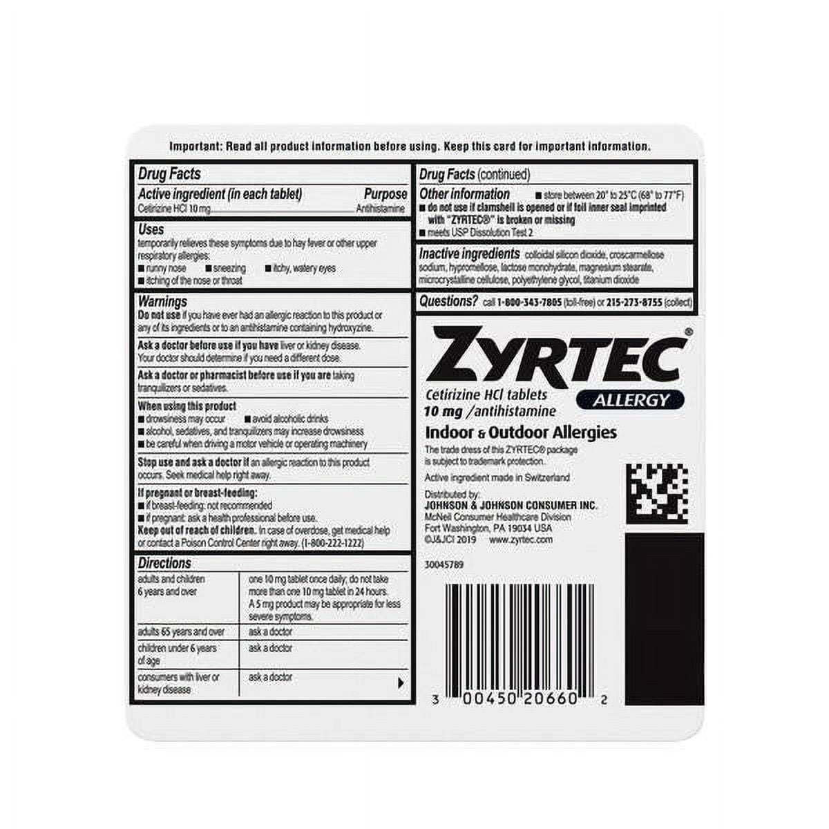 ZYRTEC 60 COUNT 10MG ALLERGY RELIEF TABLETS
