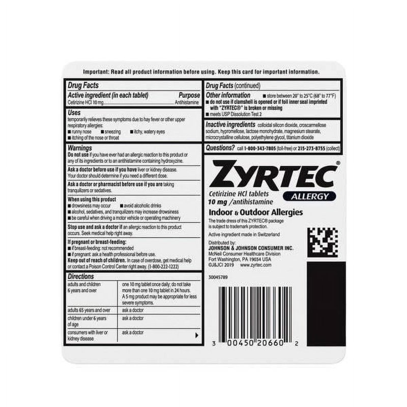 ZYRTEC 60 COUNT 10MG ALLERGY RELIEF TABLETS