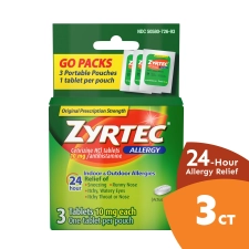 ZYRTEC 24 HOUR ALLERGY TABLETS CETIRIZINE HCL TRAVEL SIZE 3 CT