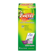 ZYRTEC CHILDREN'S ALLERGY SYRUP CETIRIZINE DYE SUGAR FREE GRAPE FLAVOR 4 OZ