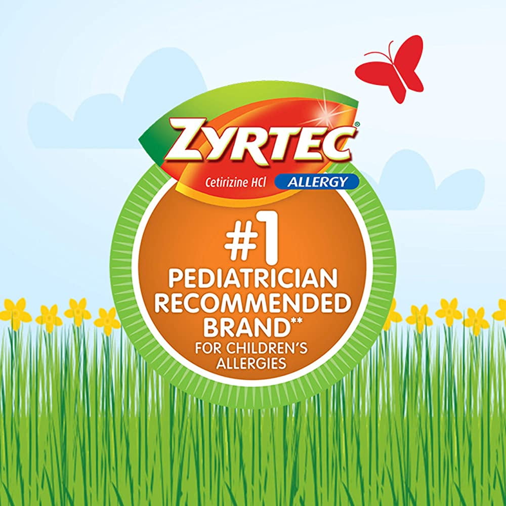 ZYRTEC CHILDREN'S ALLERGY SYRUP CETIRIZINE DYE SUGAR FREE GRAPE FLAVOR 4 OZ