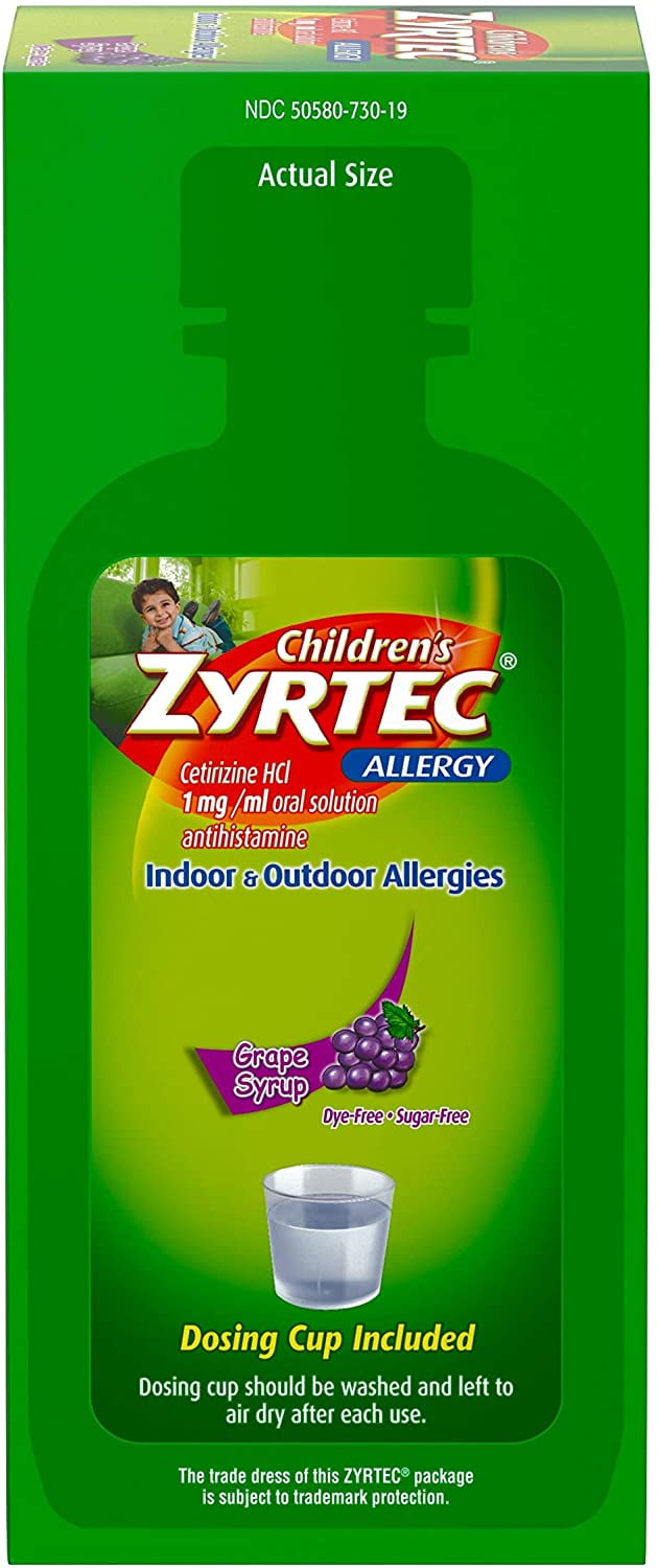 ZYRTEC CHILDREN'S ALLERGY SYRUP CETIRIZINE DYE SUGAR FREE GRAPE FLAVOR 4 OZ