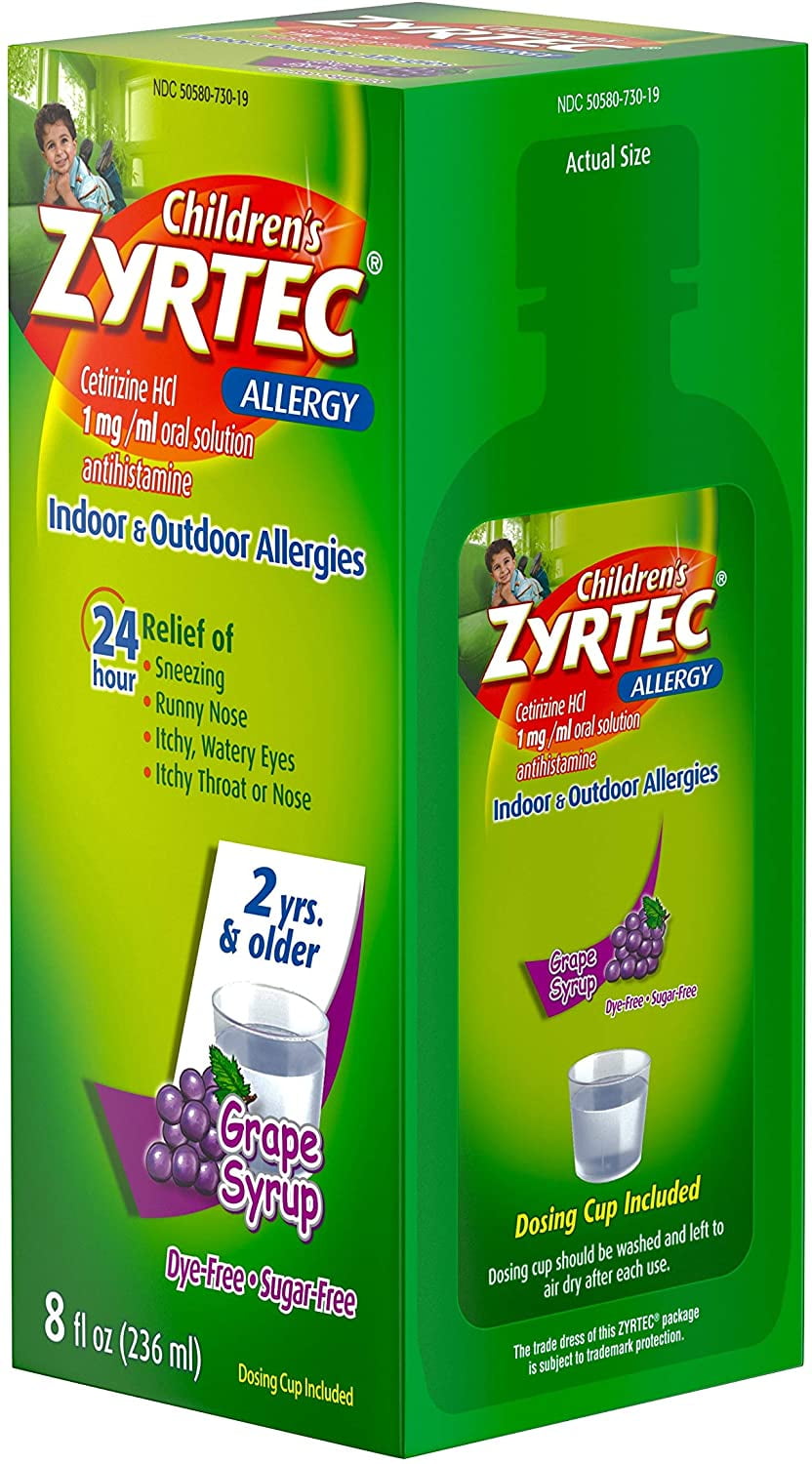 ZYRTEC CHILDREN'S ALLERGY SYRUP CETIRIZINE DYE SUGAR FREE GRAPE FLAVOR 4 OZ