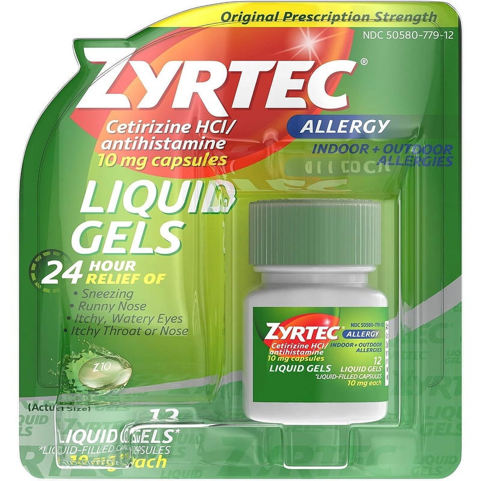 ZYRTEC 24 HOUR ALLERGY RELIEF CETIRIZINE 10MG 12 LIQUID CAPS 2 PACK
