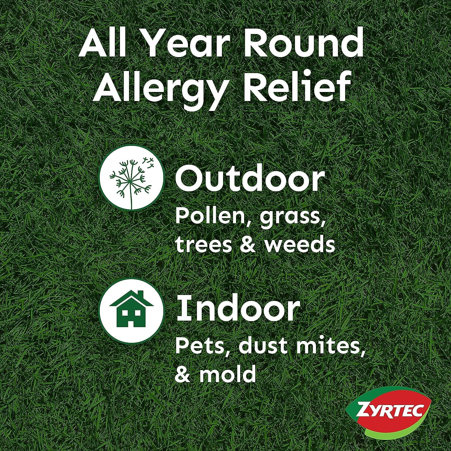 ZYRTEC 24 HOUR ALLERGY RELIEF TABLETS INDOOR OUTDOOR MEDICINE 10MG CETIRIZINE HCL ANTIHISTAMINE 60 CT