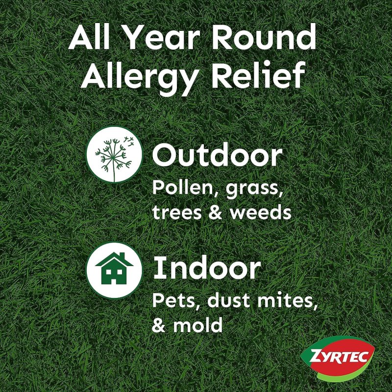 ZYRTEC 24 HOUR ALLERGY RELIEF TABLETS INDOOR OUTDOOR MEDICINE 10MG CETIRIZINE HCL ANTIHISTAMINE 60 CT