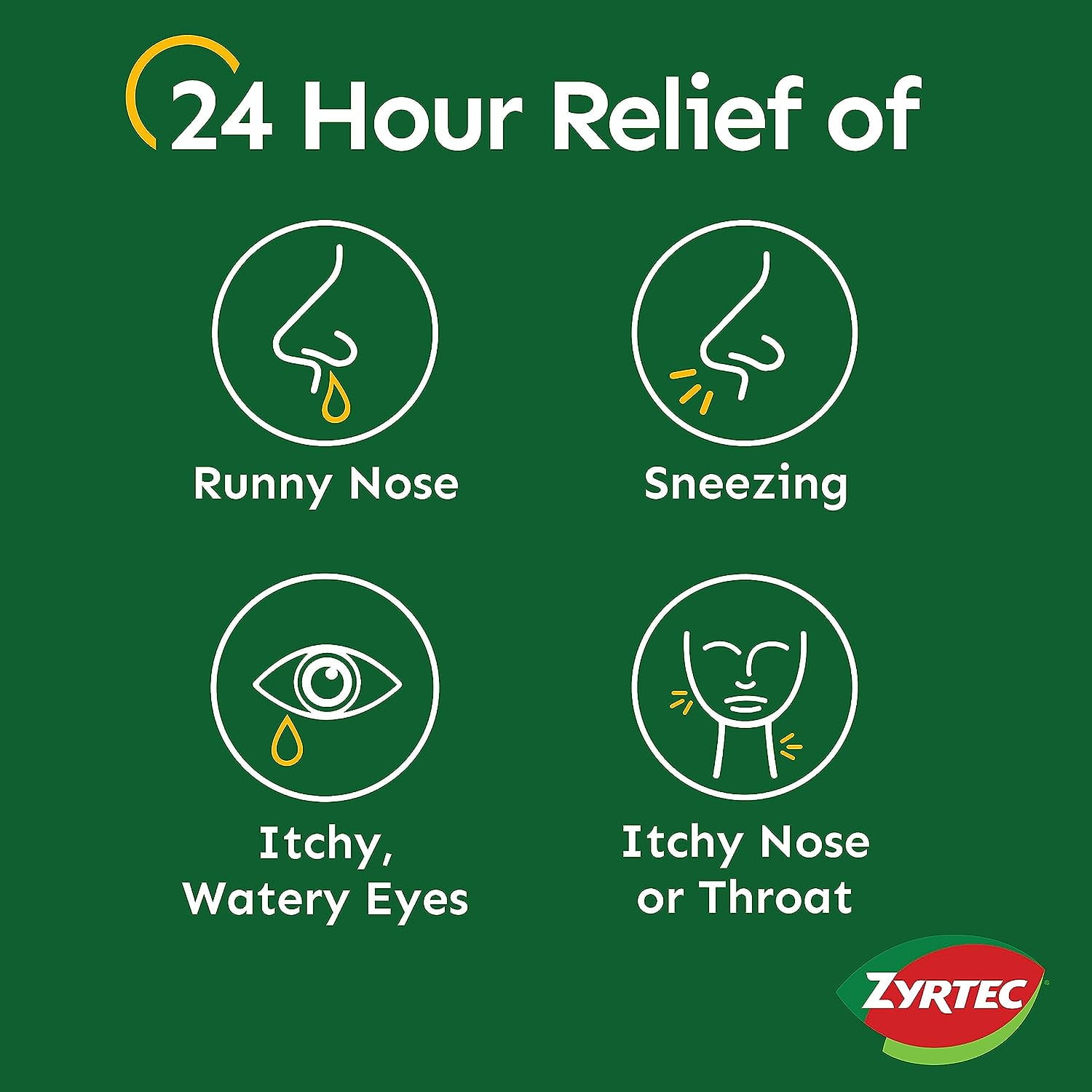 ZYRTEC 24 HOUR ALLERGY RELIEF TABLETS INDOOR OUTDOOR MEDICINE 10MG CETIRIZINE HCL ANTIHISTAMINE 60 CT