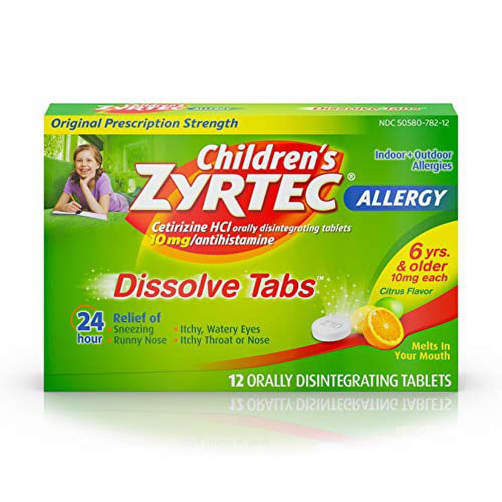 ZYRTEC CHILDRENS 24 HOUR DISSOLVING ALLERGY RELIEF TABLETS CETIRIZINE CITRUS FLAVORED 12 CT