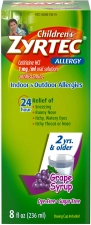 ZYRTEC 24 HR CHILDRENS ALLERGY SYRUP CETIRIZINE DYE SUGAR-FREE GRAPE FLAVOR 8 OZ PACK OF 2