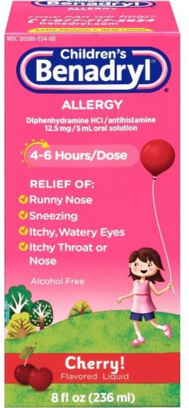 BENADRYL CHILDREN ALLERGY LIQUID CHERRY FLAVOR 8 OZ