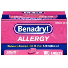 BENADRYL ALLERGY ULTRATABS 25MG DIPHENHYDRAMINE HCL ANTIHISTAMINE TABLETS 100 COUNT