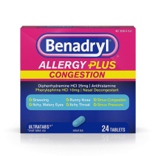 BENADRYL ALLERGY PLUS CONGESTION ULTRA TABLETS 24 COUNT EACH 4 PACK