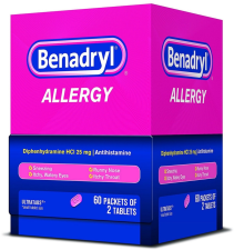 BENADRYL ALLERGY ULTRATAB PACKET DISPENSERS 60 EA PACK OF 4 FOR ALLERGY RELIEF