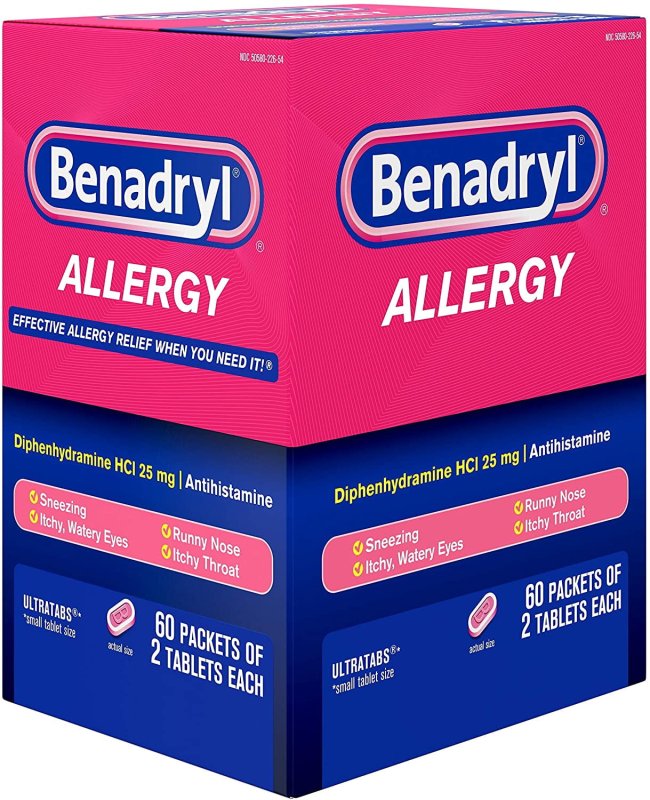 BENADRYL ALLERGY ULTRATAB PACKET DISPENSERS 60 EA PACK OF 4 FOR ALLERGY RELIEF