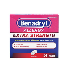 BENADRYL EXTRA STRENGTH ALLERGY RELIEF MEDICINE 50MG DIPHENHYDRAMINE HCL TABLETS 24CT