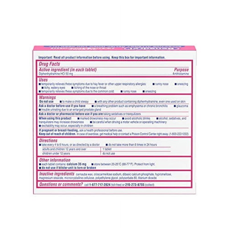 BENADRYL EXTRA STRENGTH ALLERGY RELIEF MEDICINE 50MG DIPHENHYDRAMINE HCL TABLETS 24CT