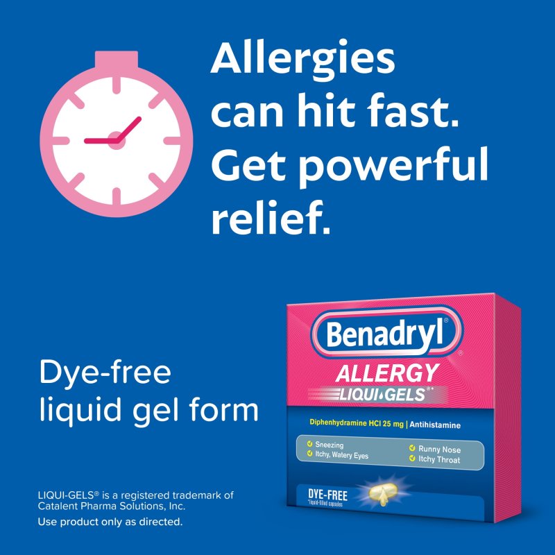 BENADRYL ALLERGY RELIEF LIQUI-GELS DYE FREE 24 COUNT