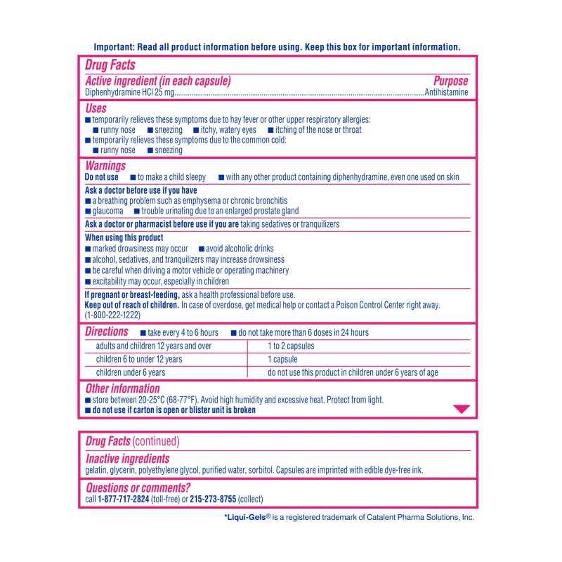 BENADRYL ALLERGY RELIEF LIQUI-GELS DYE FREE 24 COUNT
