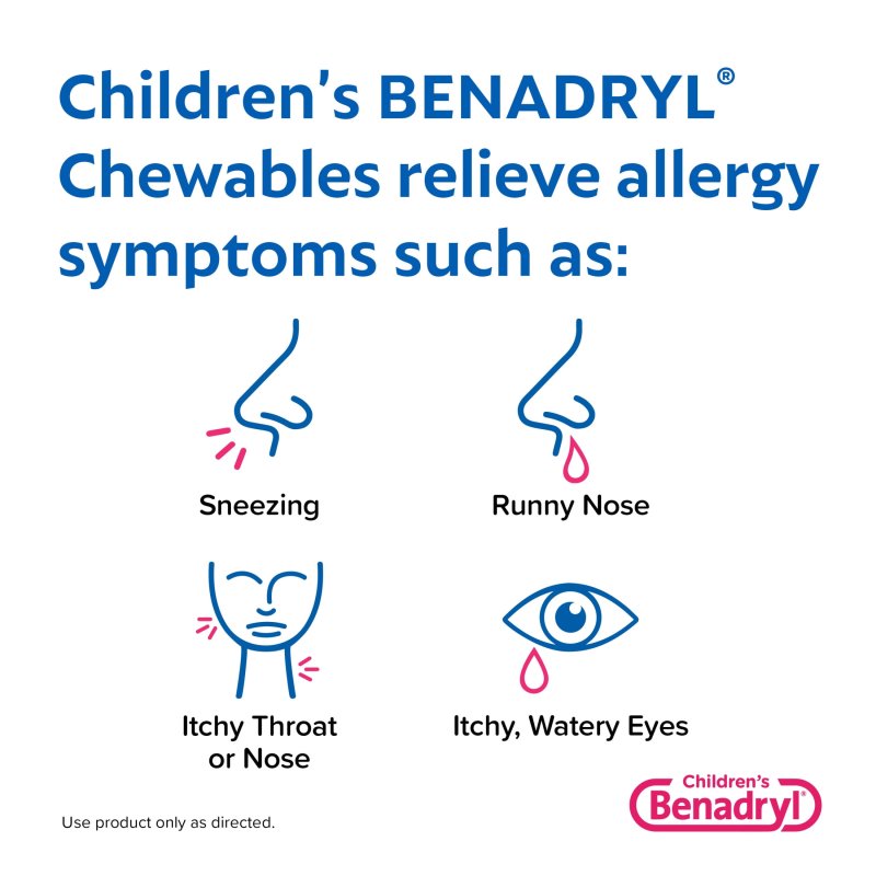 BENADRYL ALLERGY RELIEF CHEWABLE TABLETS GRAPE FLAVOR 20 COUNT CHILDRENS