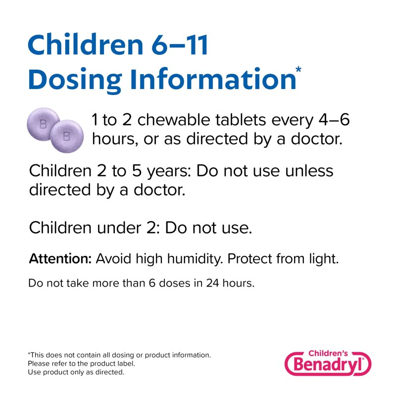 BENADRYL ALLERGY RELIEF CHEWABLE TABLETS GRAPE FLAVOR 20 COUNT CHILDRENS