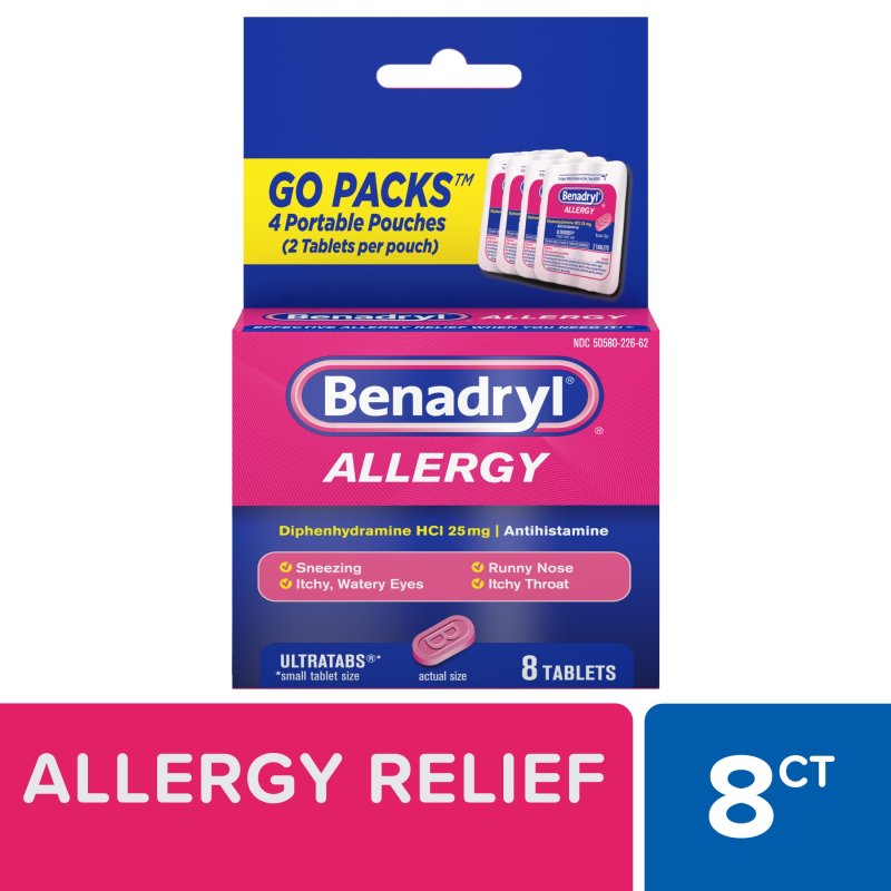 BENADRYL ULTRATABS GO PACKS ANTIHISTAMINE TABLETS 4 PACKS OF 2-CT FOR ALLERGY RELIEF